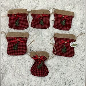Collections Etc burlap holiday gift bags with bow bell berry & tree